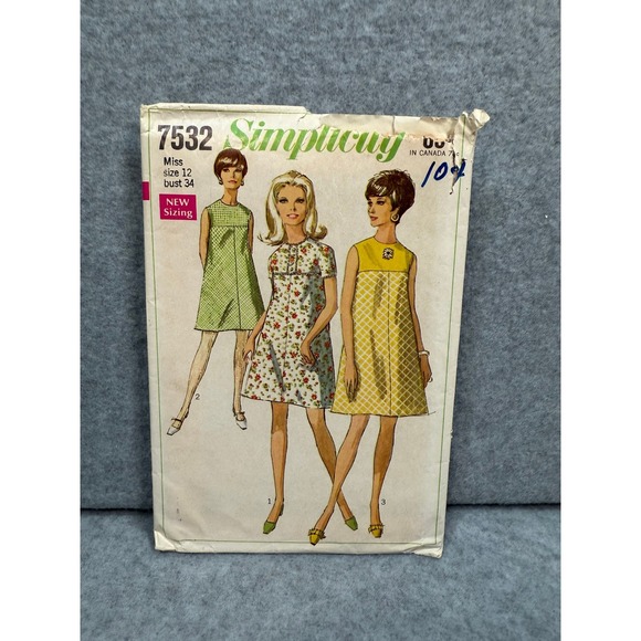 VTG 1968 Simplicity 7532 Sewing Pattern Mod A-Line Dress 12 Retro 60's MCM Uncut - Picture 3 of 8